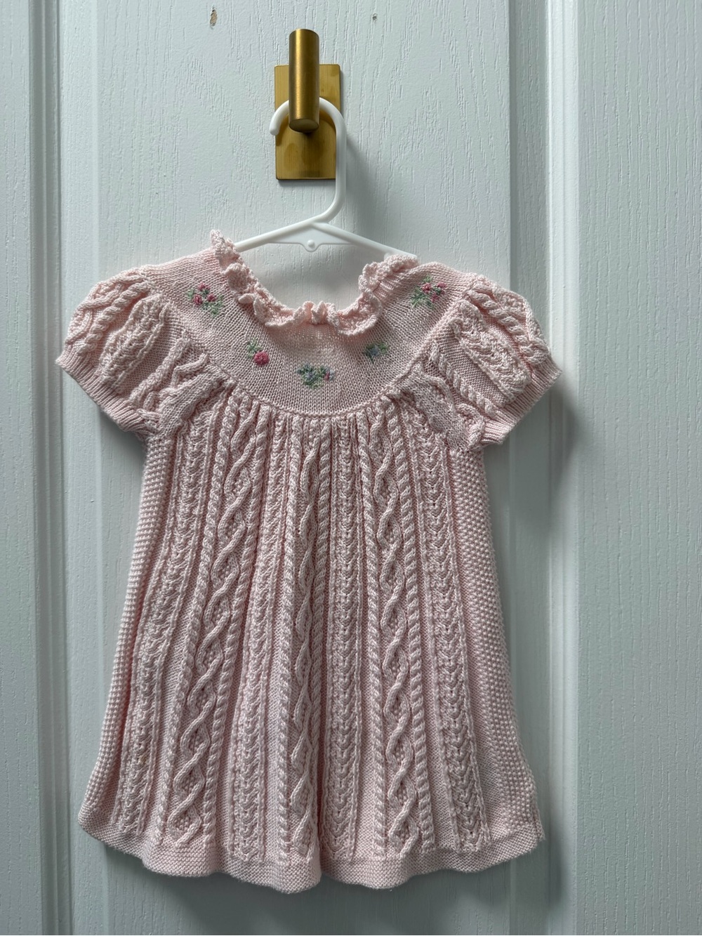 Ralph Lauren Pink Knit Baby Dress with Embroidered Flower